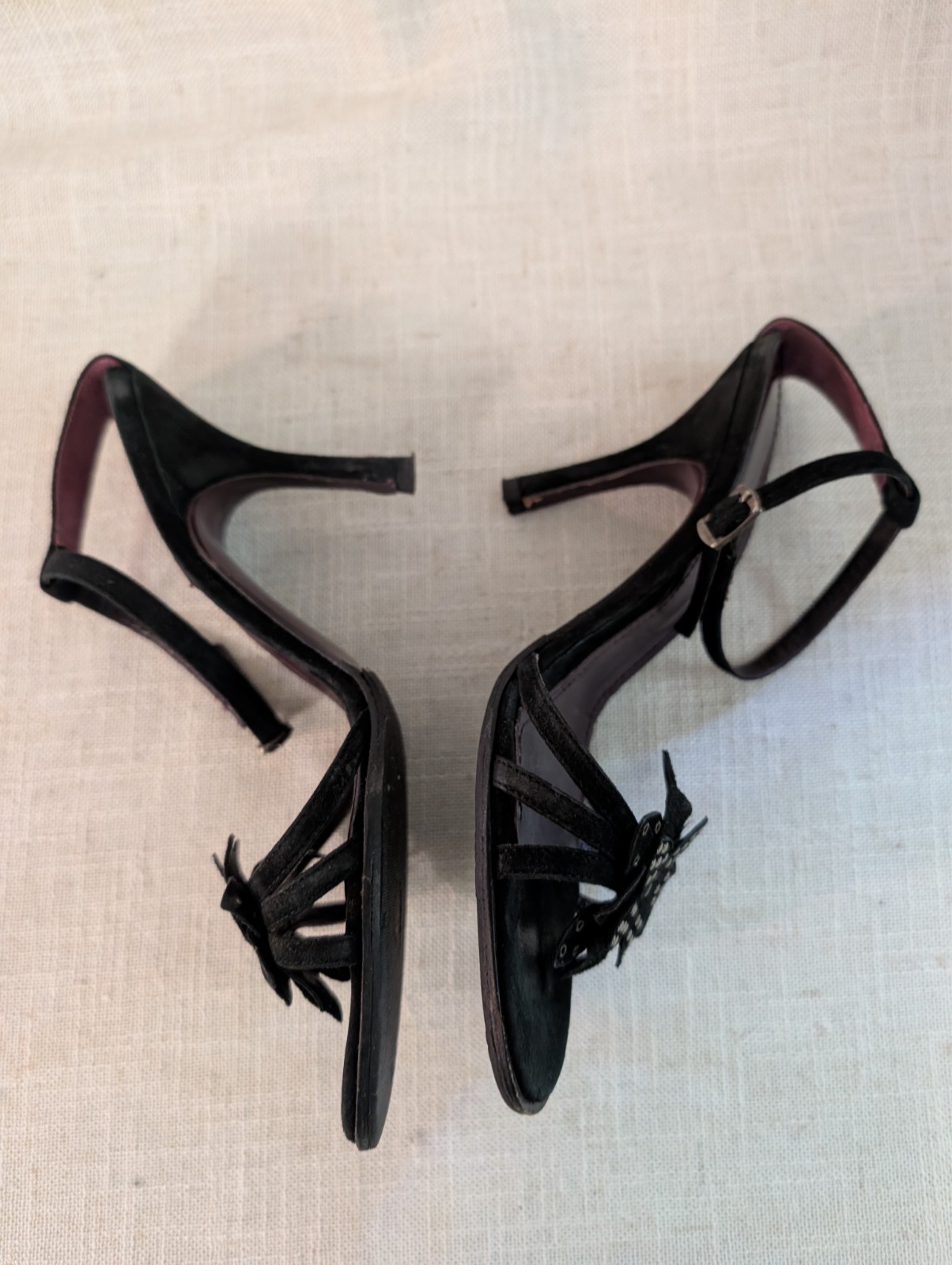 Via Spiga Heels Black Strappy Flower Studded Size 7 M