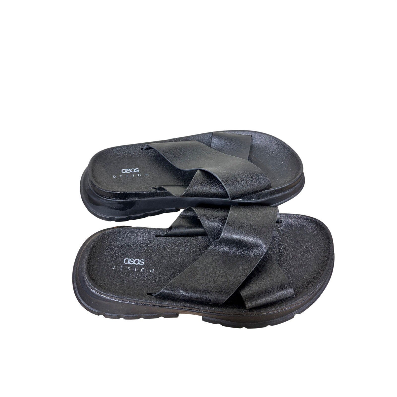 ASOS 8 FairPlay Chunky Sports Platform Slide Sandals Black Crossover Lug Sole