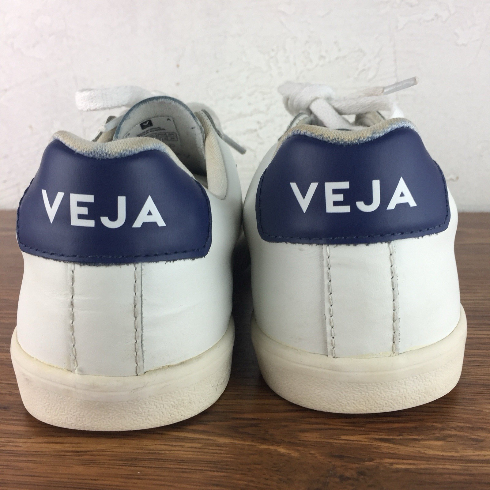 Veja Womens Esplar Leather Sneakers White/Blue US 8.5/ EU 40 Lace -Up Trainers