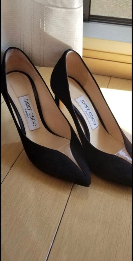Jimmy Choo Pumps 35 Black Suede Pointed Toe No Strap 8.5cm Heel