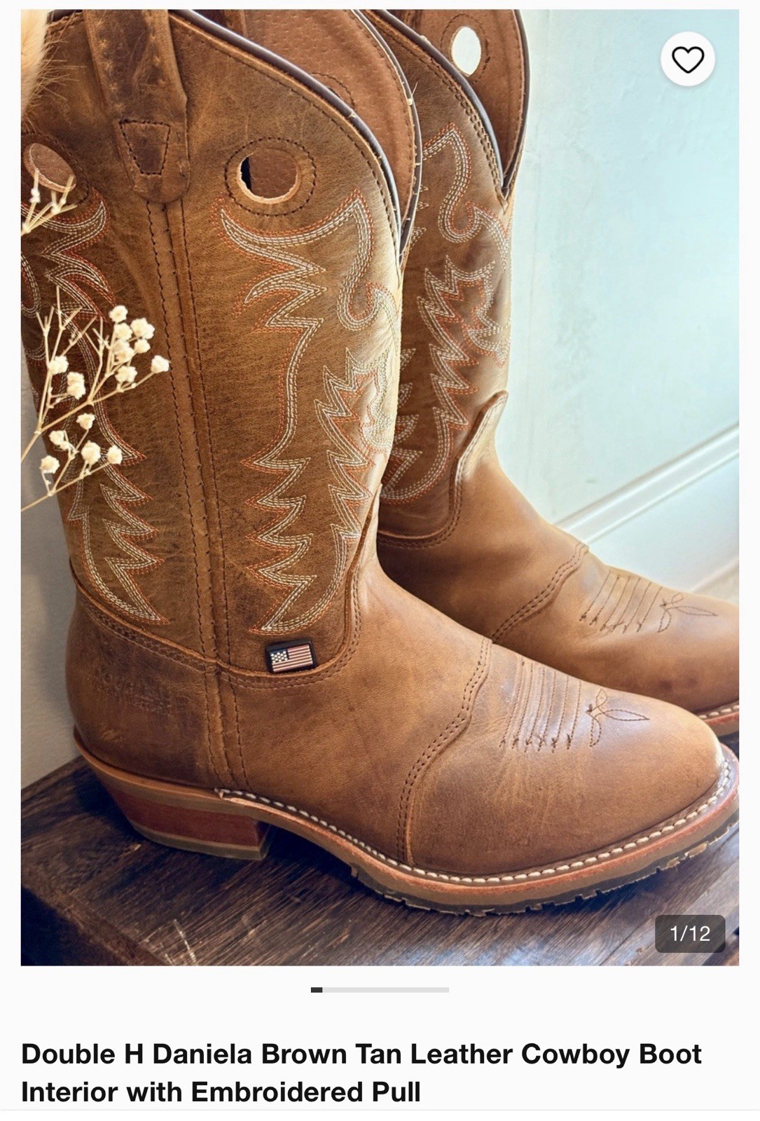 Double-H Boots Woman’s 8M Daniela Western Cowgirl Workwear Brown Leather DH5159