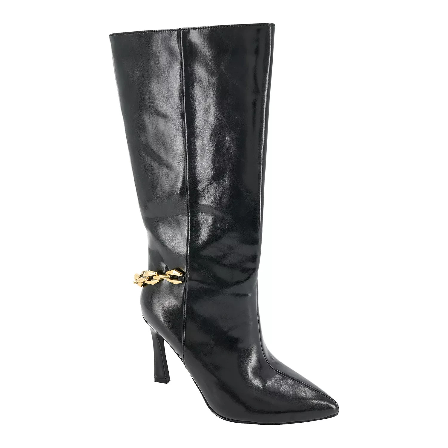 NEW! Gold Chain Classy Rampage WESTERN Black Shiny Pointy Boots SIZE 10