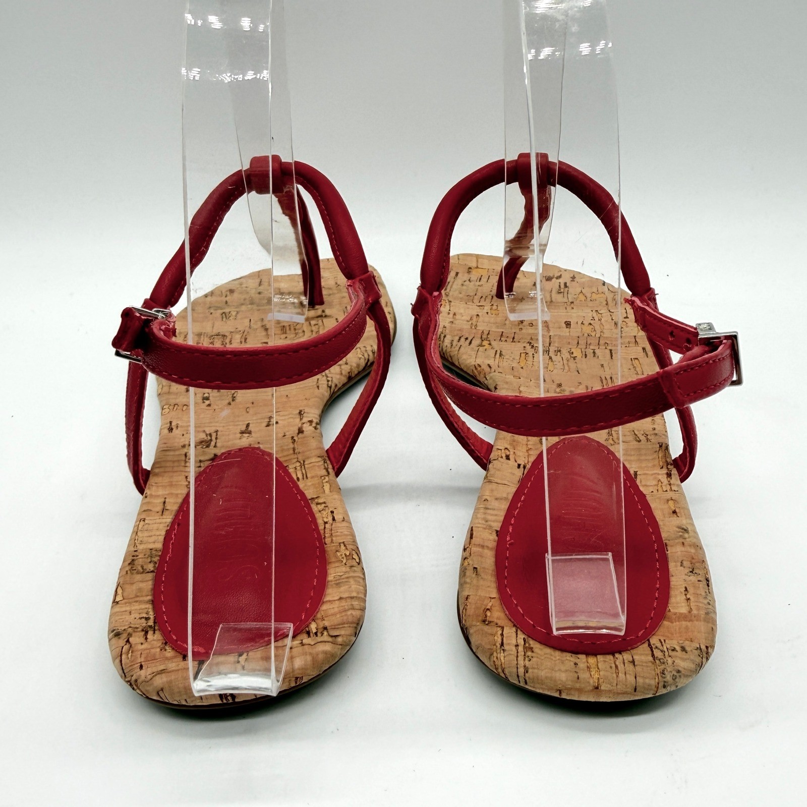 SCHUTZ Elsha Sandals Womens 7B Red Cork Strappy Flat Thong Buckle Ankle Strap