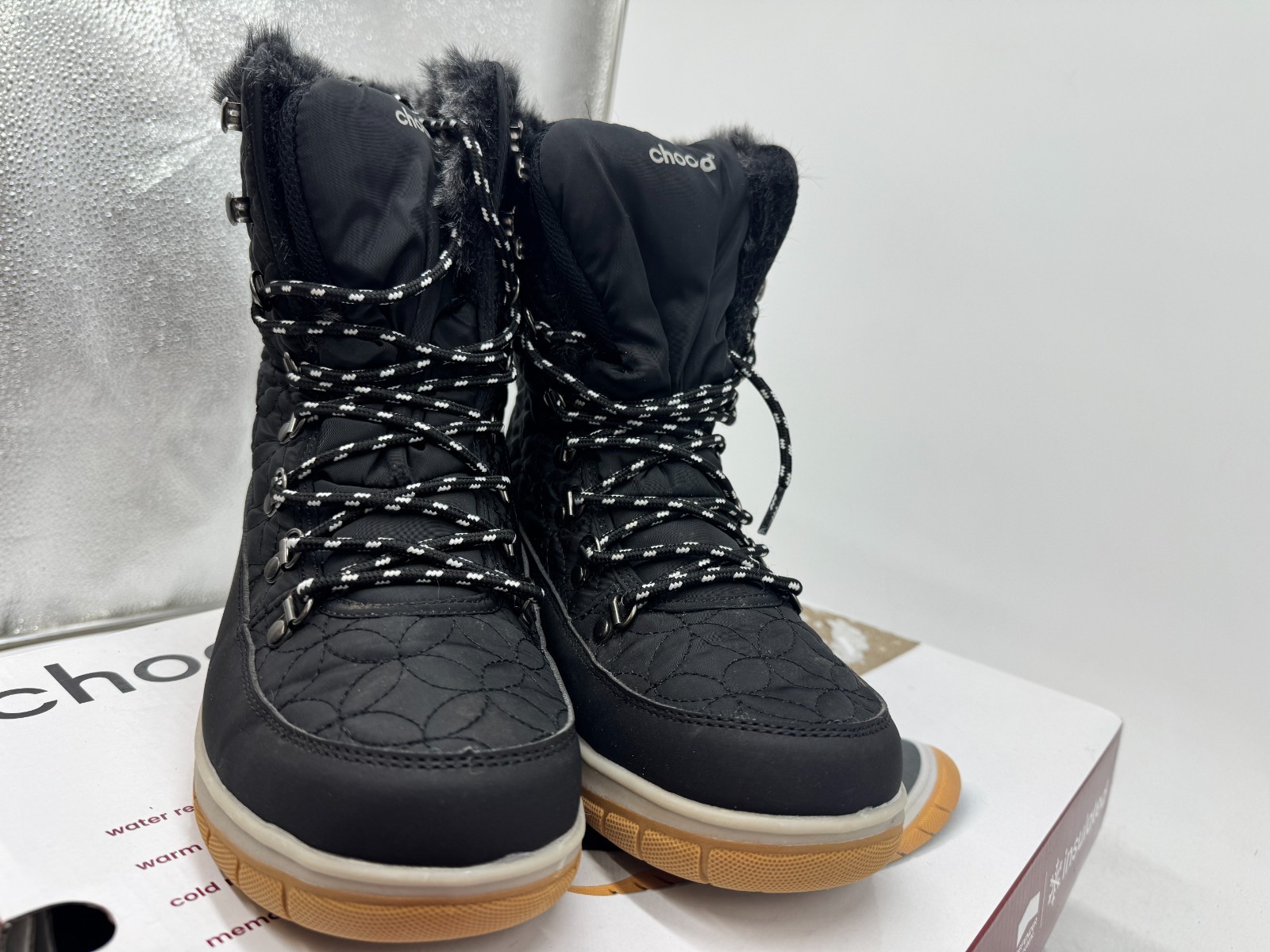 Chooka Belltown Winter Boots Women’s Black Round Toe Insulated Mid Faux Fur – 8