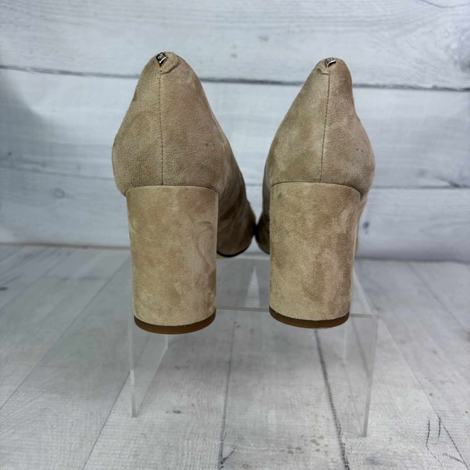 Sam Edelman JUNIE Oatmeal Suede Leather Block 3.25″ High Heel Size 9.5 M EU 39.5