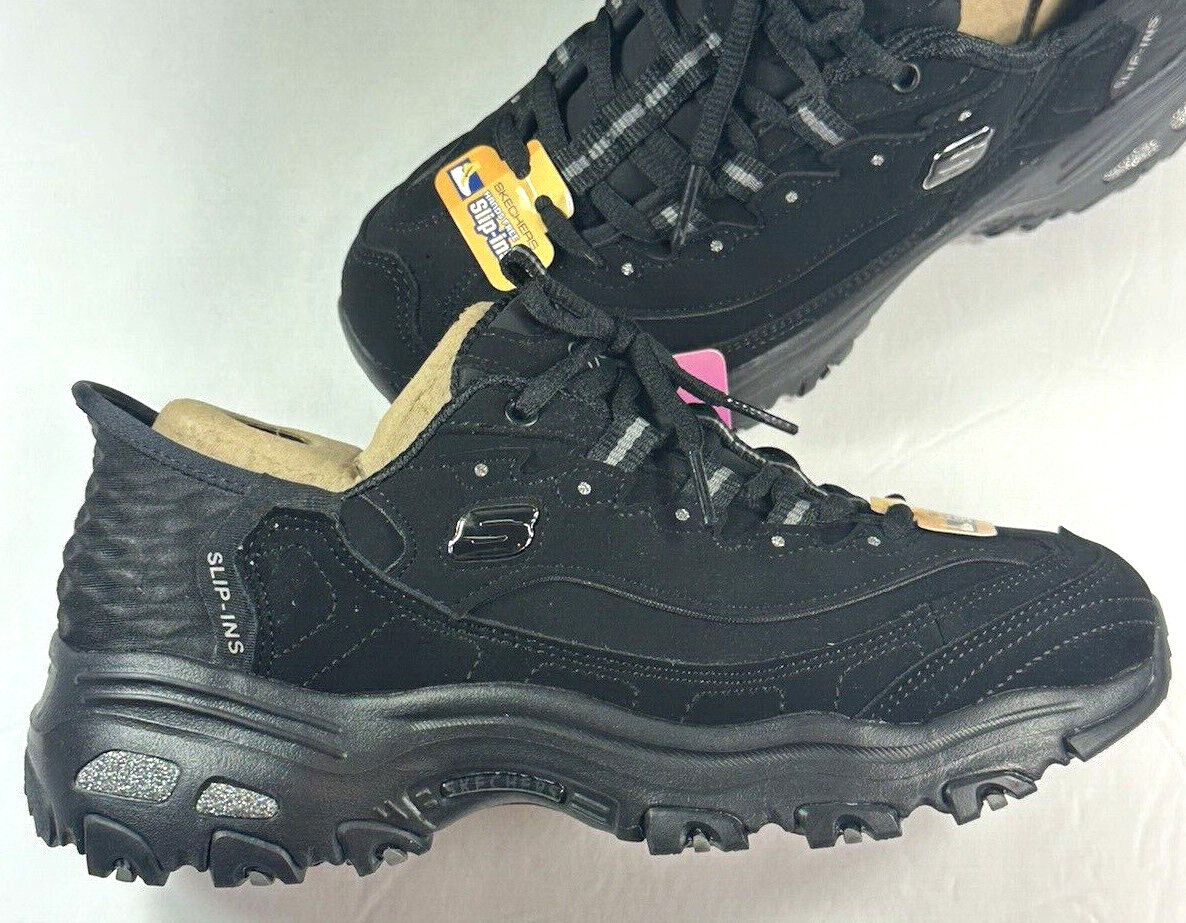 Skechers / D’Lites Slip Ins / STEP IN / BLACK / Air Cooled Memory Foam Reg $85