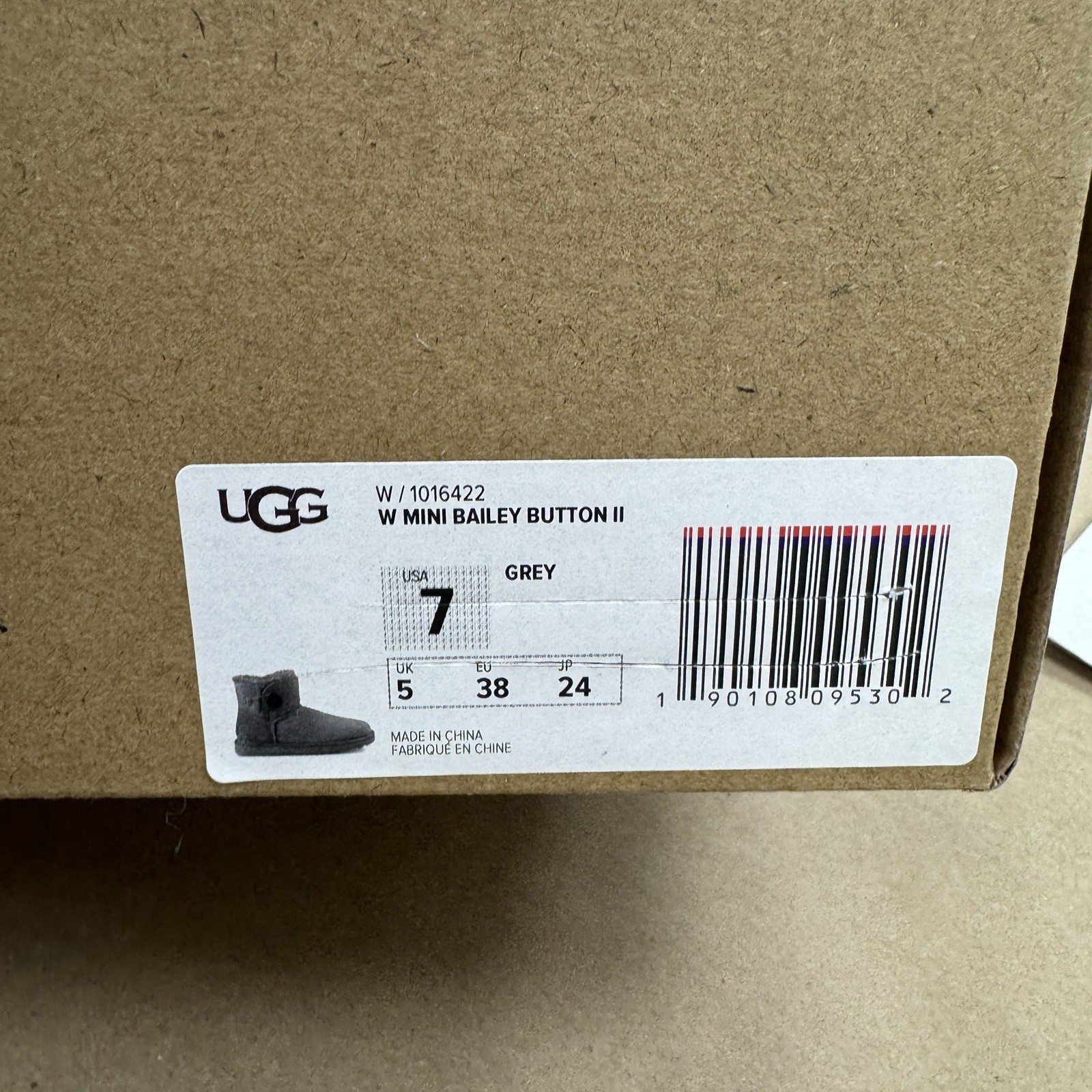 UGG Mini Bailey Button 2 Boots in Grey size 7 Women’s Wool-Lined 1016422