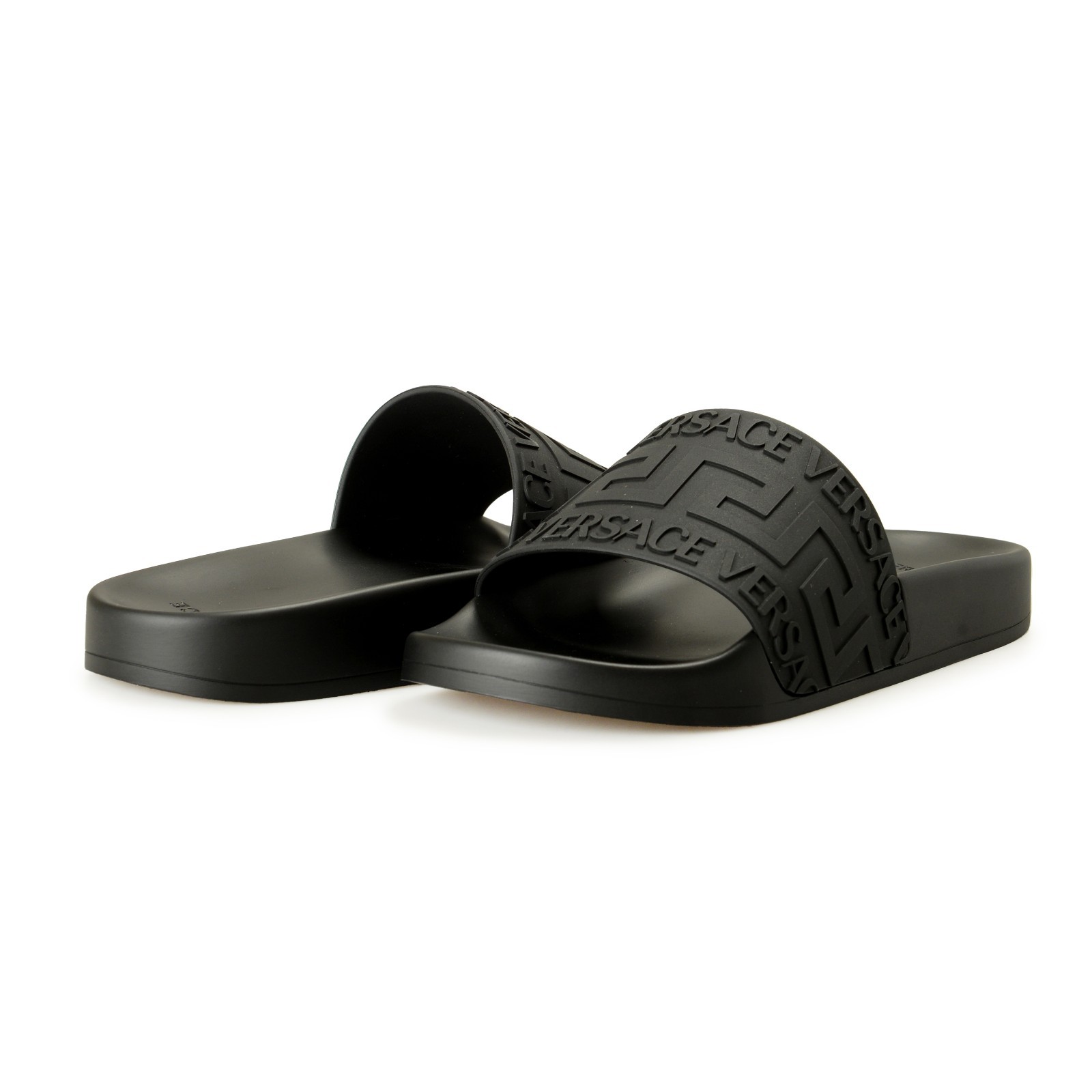 Versace Women’s Black Rubber Logo Print Sandals Flip Flops Shoes US 6 IT 36