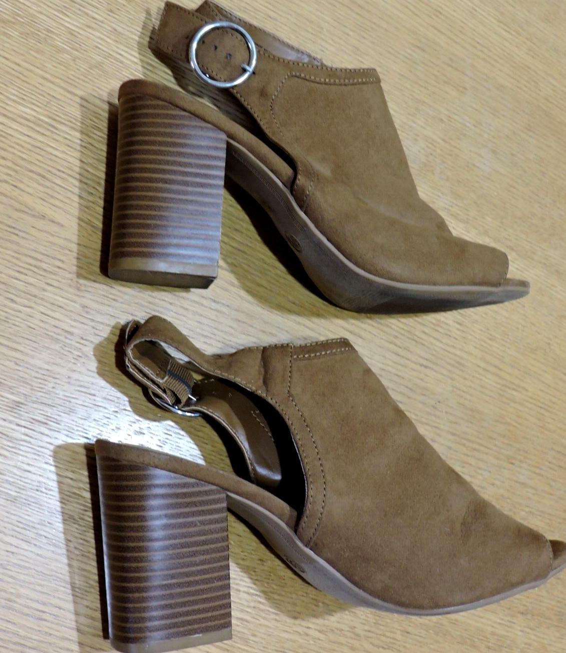 A New Day Womens SZ 9.5M Cinnamon Brn Fabric Open Toe Slingback 3.75″ Block Heel