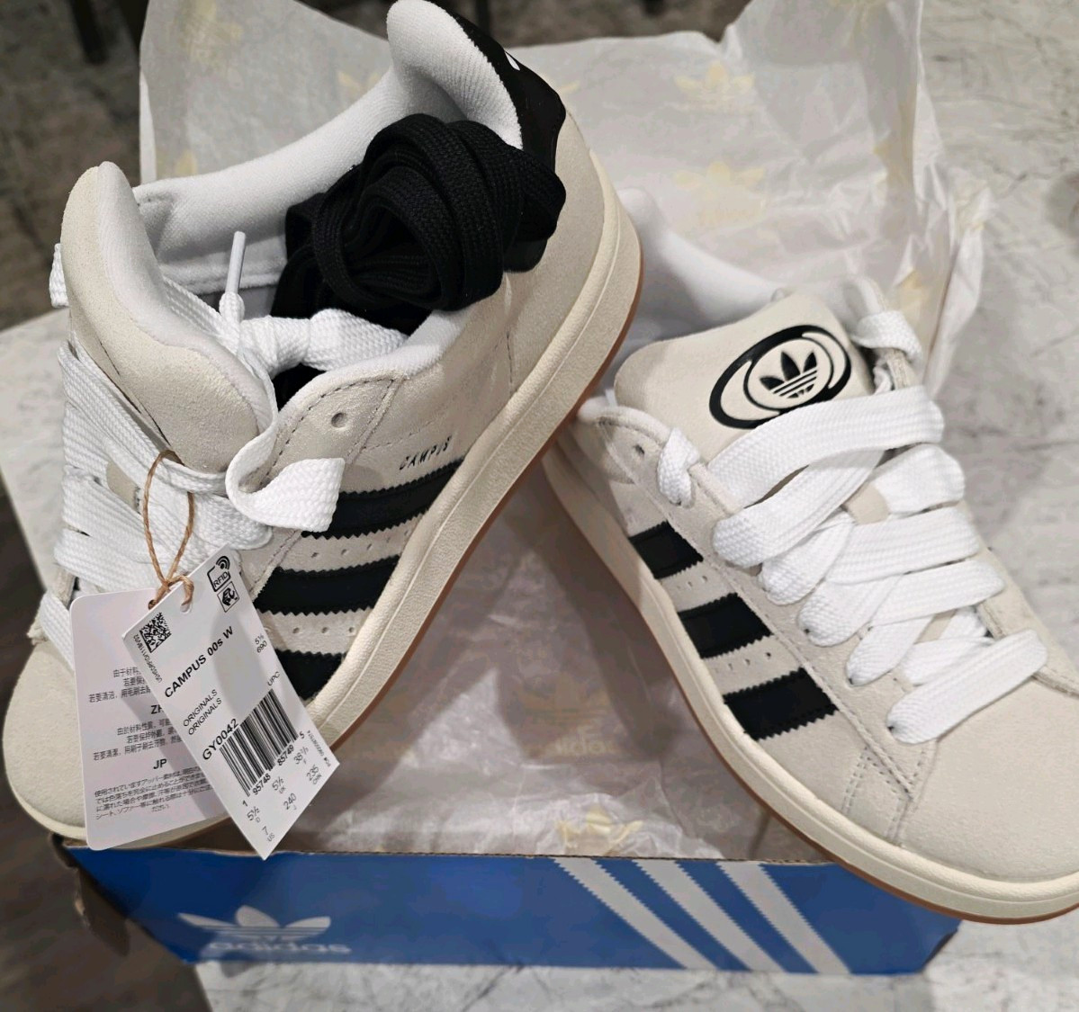 adidas Campus 00s Low Top Sneakers Crystal White/Core Black Suede Lace Up GY0042