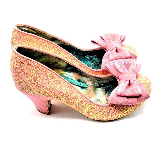 IRREGULAR CHOICE Ban Joe Women’s 39 Pink Bow Giltter Mid Heel Prom Formal Shoes