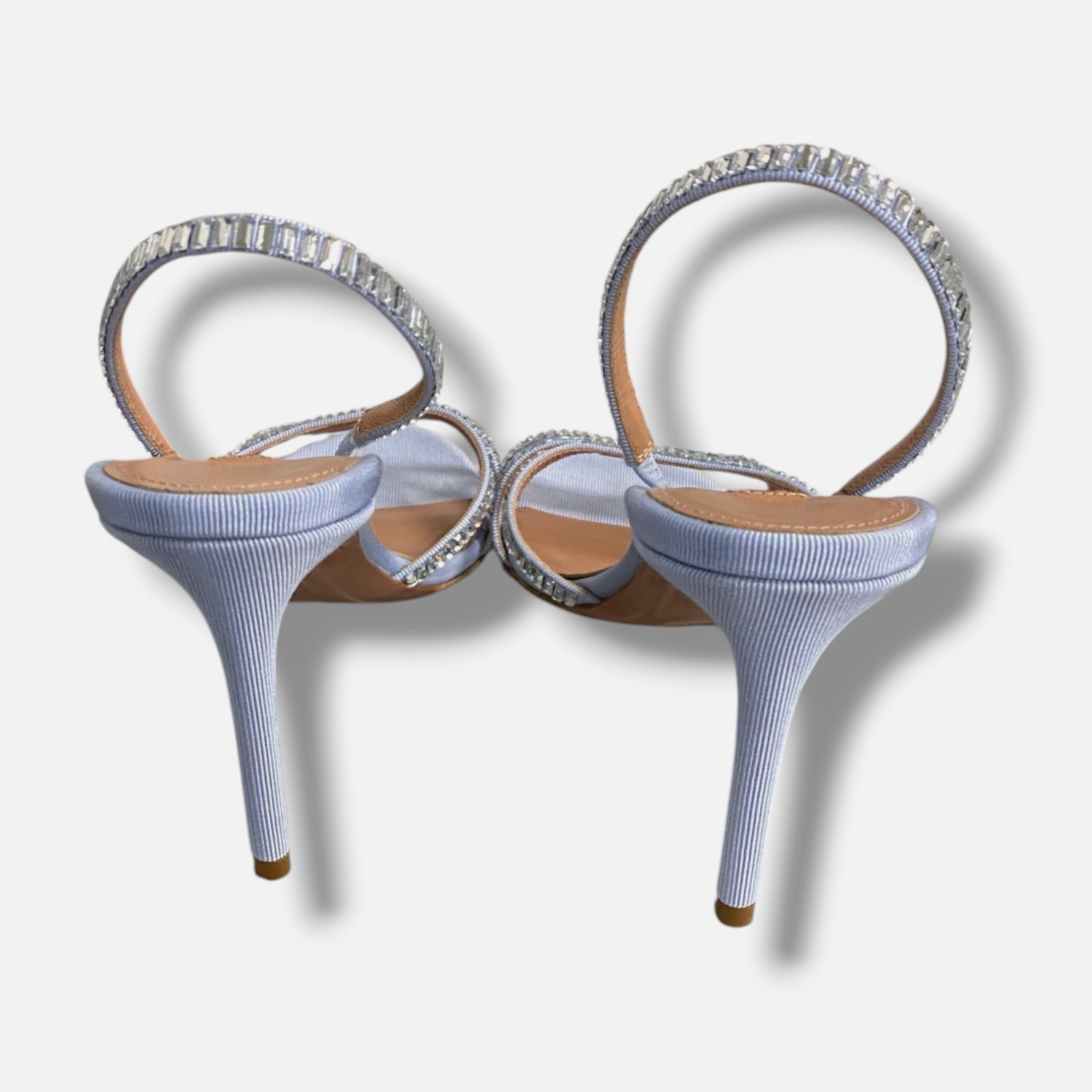 Aquazzura Women’s Blue Memoire Crystal Grosgrain Halter Sandals Shoe Size 36.5