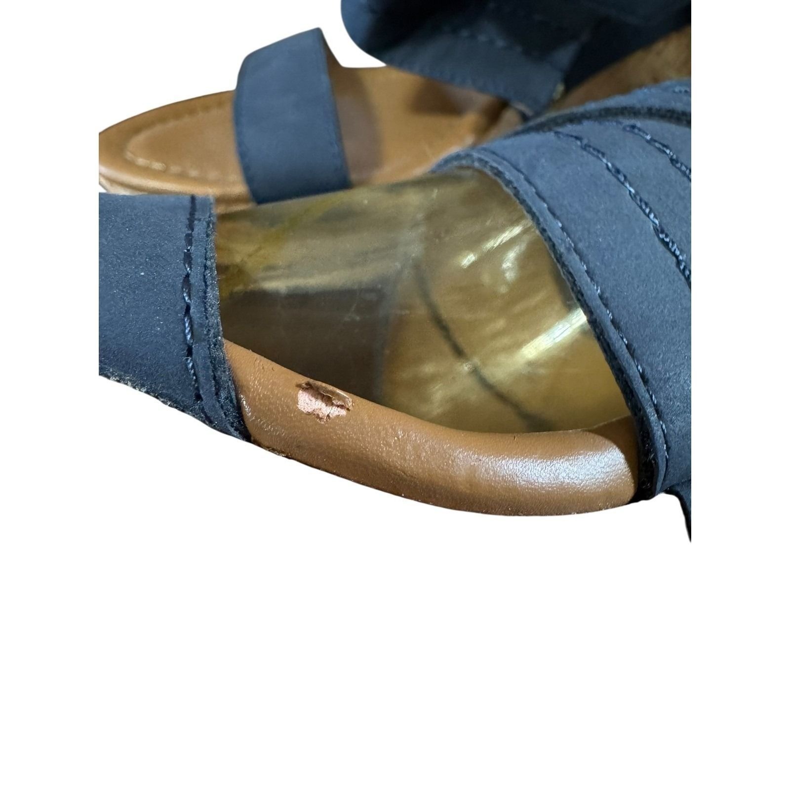 Tommy Hilfiger Womens Navy Blue Cork Wedge Sandals Gold Turn Lock Hardware 8M