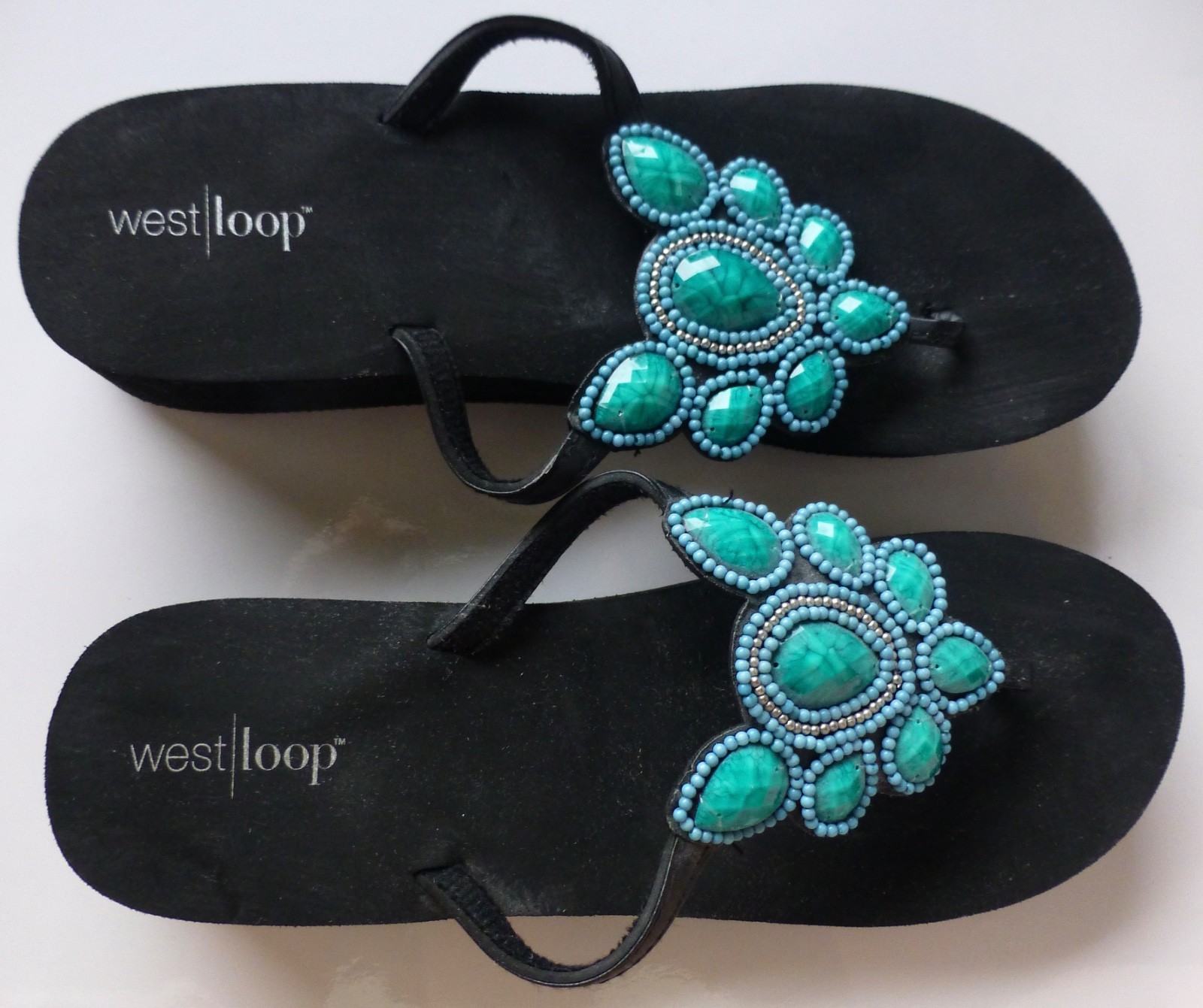 West Loop Platform Flip Flop Sandals Womens Turquoise Beaded Rhinestone
