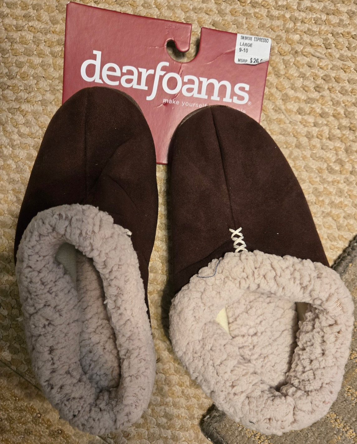 Dearfoams Women’s Slippers Large 9-10 Espresso BK508 New