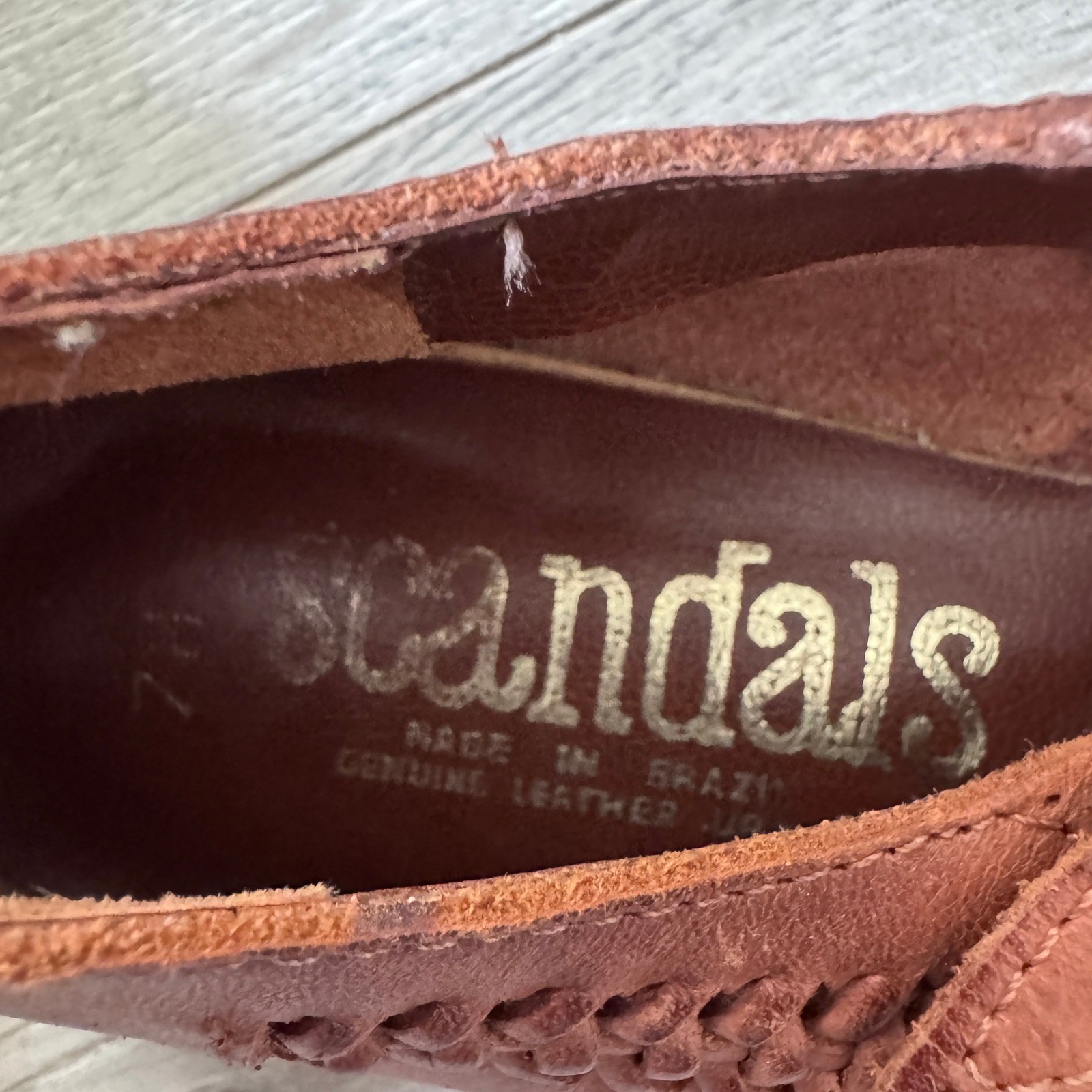 Scandals Vintage Brown Leather Woven T-Strap Huarache Flats Made in Brazil 7