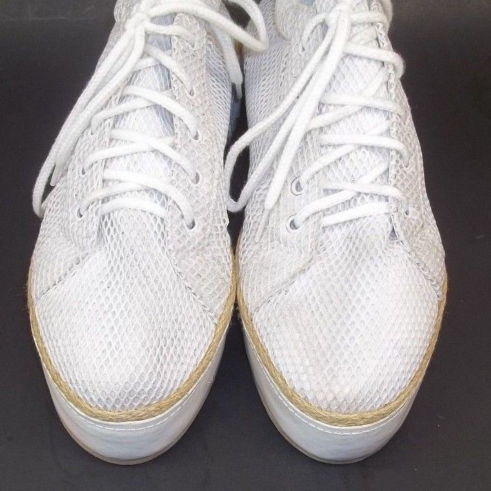 Shakuhachi Wo’s EU41 US10 White Handmade Textile Leather Platform Oxford Shoes