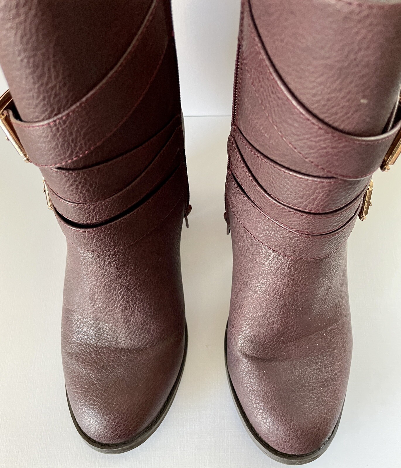 JUST FAB KATJA Four Buckle Sock Lining Ankle Boots Zip up Women Size US8 EU38.5