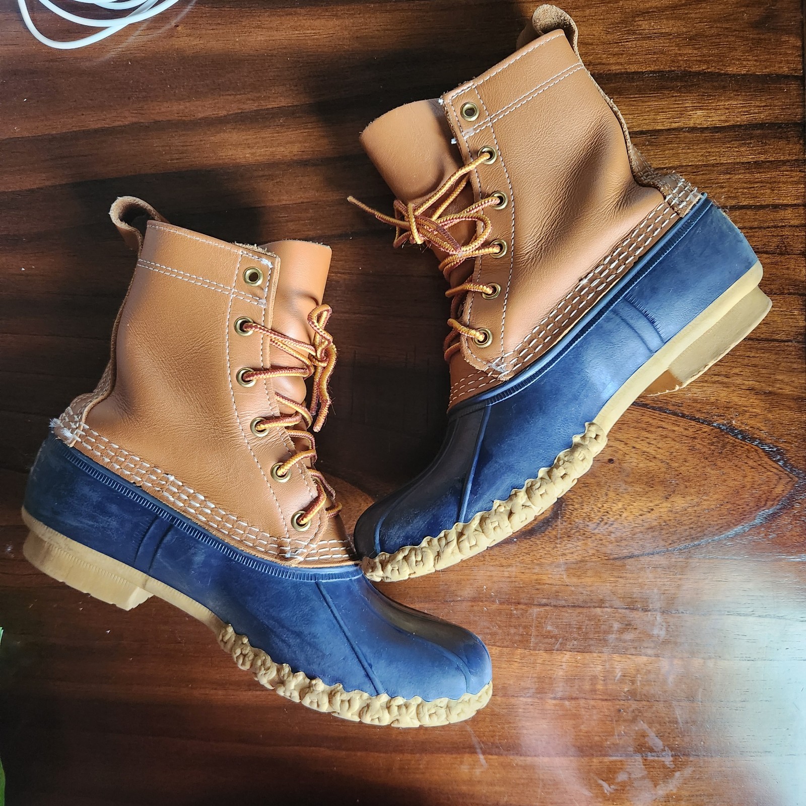 Blue & Tan LL BEAN Classic Duck Boots Women’s 9 Waterproof Leather USA Bean Boot
