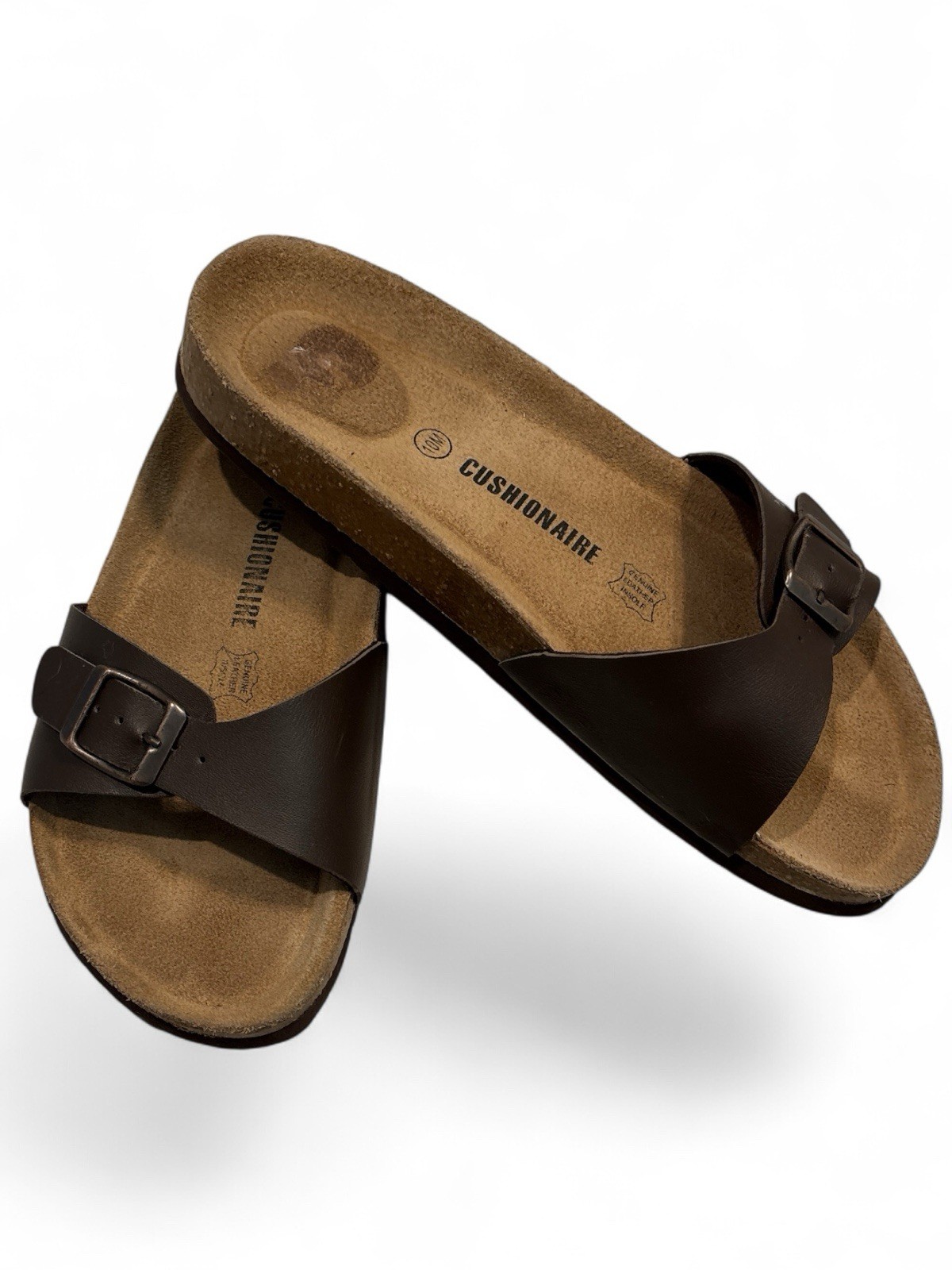 Cushionaire Single Strap Leather Slide On Flat Sandal