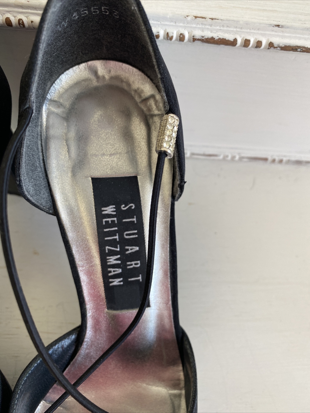 Stuart Weitzman “Rondex Black Peau” Shoes Size 6 Crystal Rhinestone EUC