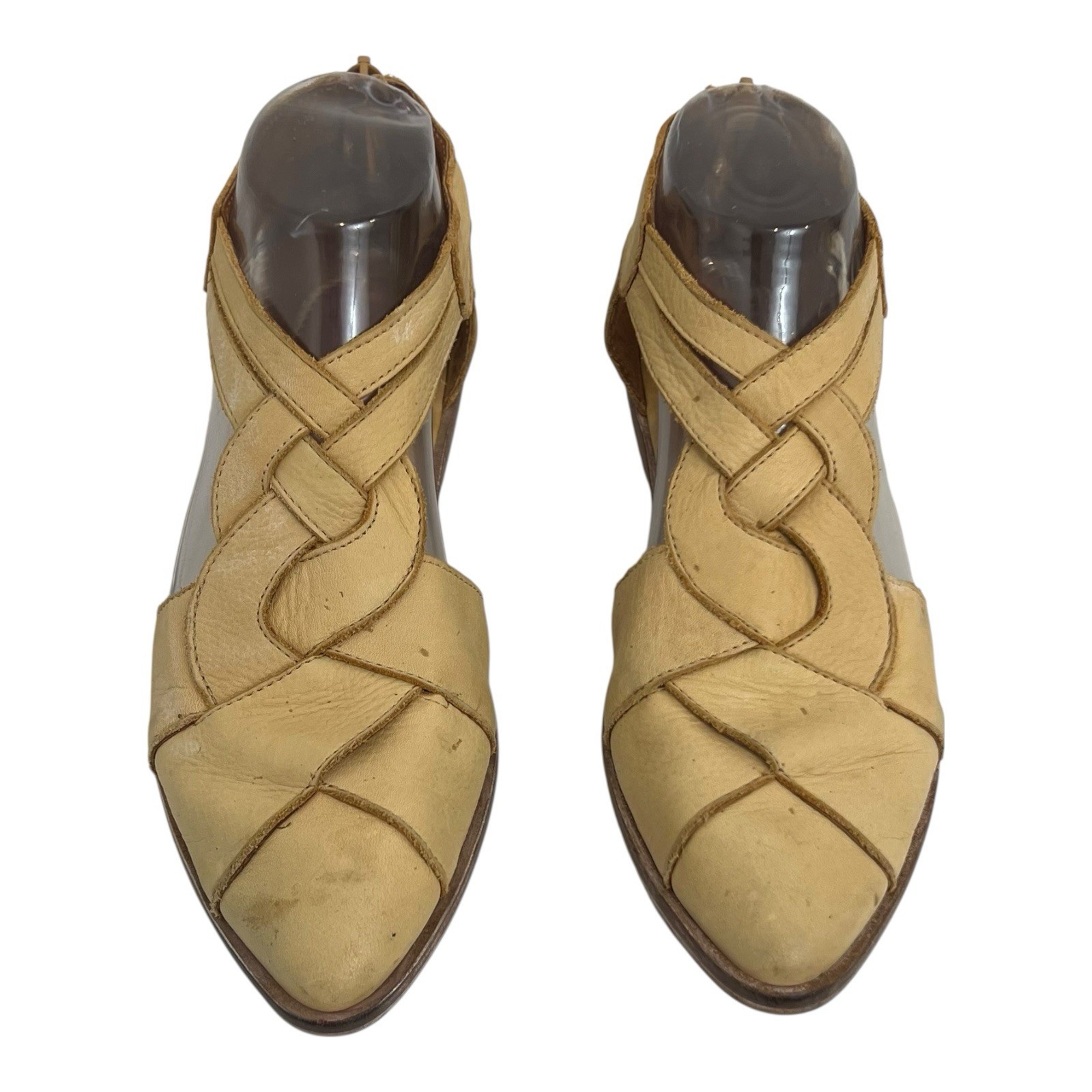 Free People Womens Size 37 Tan Wanderlust Leather Woven Flats Pointed Toe Cutout
