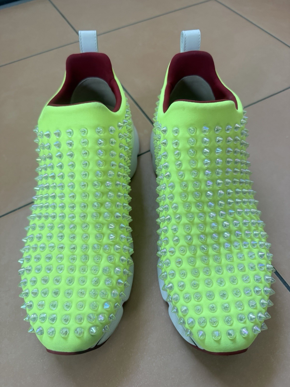 STUNNING CHRISTIAN LOUBOUTIN SPIKE SOCK ,slip-on sneakers in vibrant neon yellow