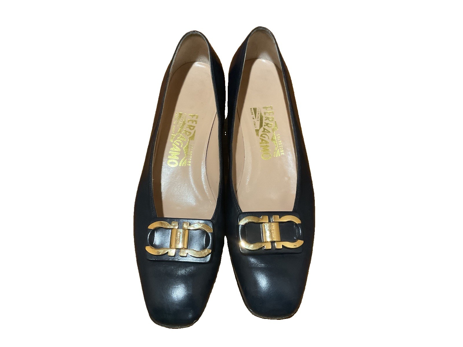 salvatore ferragamo women shoes 9.5 leather Navy Blue