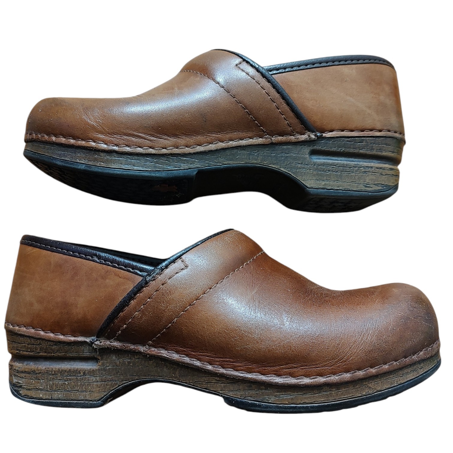Dansko Dark Brown Leather Slip on Clogs EUR 38 US 7-7.5 Workwear Comfort