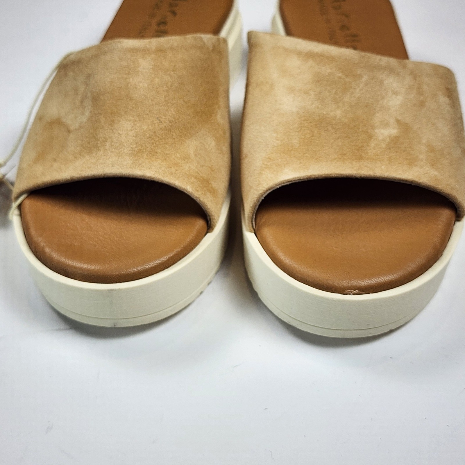 Mariella Suede Platform Slide Sandals Womens Size 7.5 38 Tan Suede Casual NEW