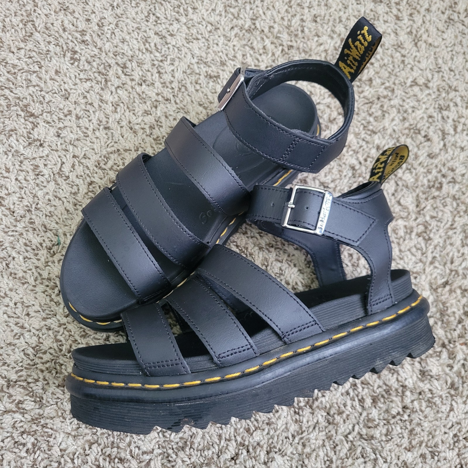 Dr. Martens Blaire Sandals Shoes Black Leather Chunky Summer Strappy Straps 7