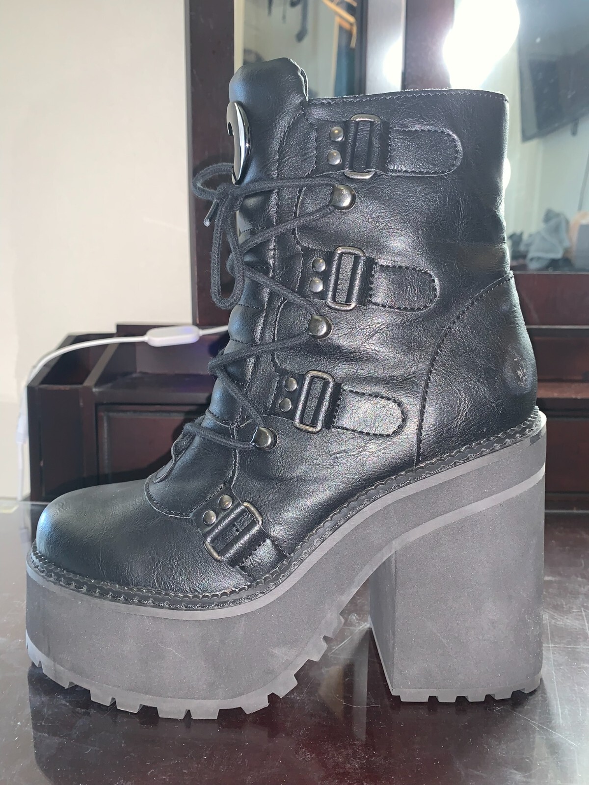 Killstar Black Broom Rider Faux Leather Women’s Size 6 Ankle Boots