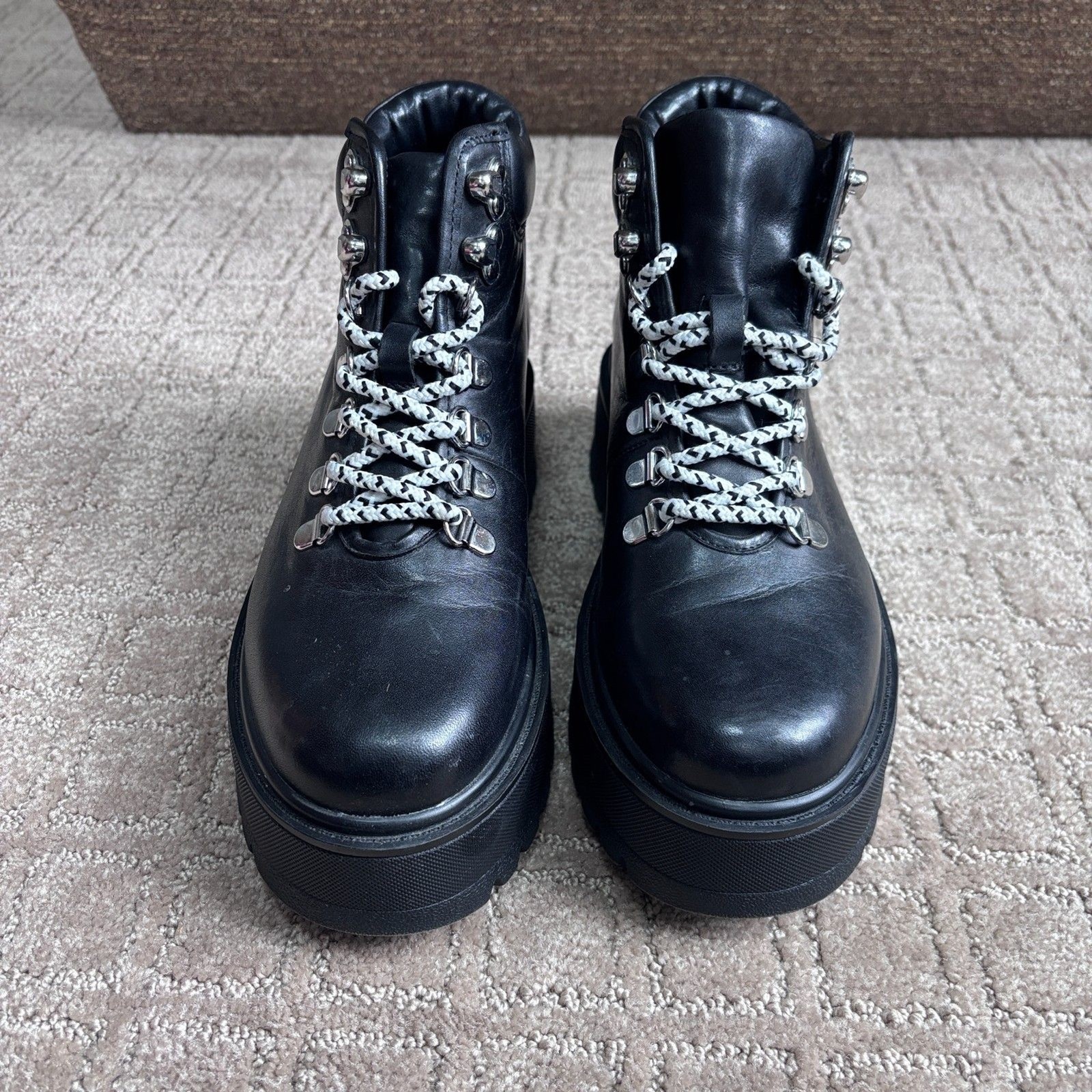 Steve Madden Leather Chunky Boots Women’s 7.5 Black Lace Up Punk Grunge Platform