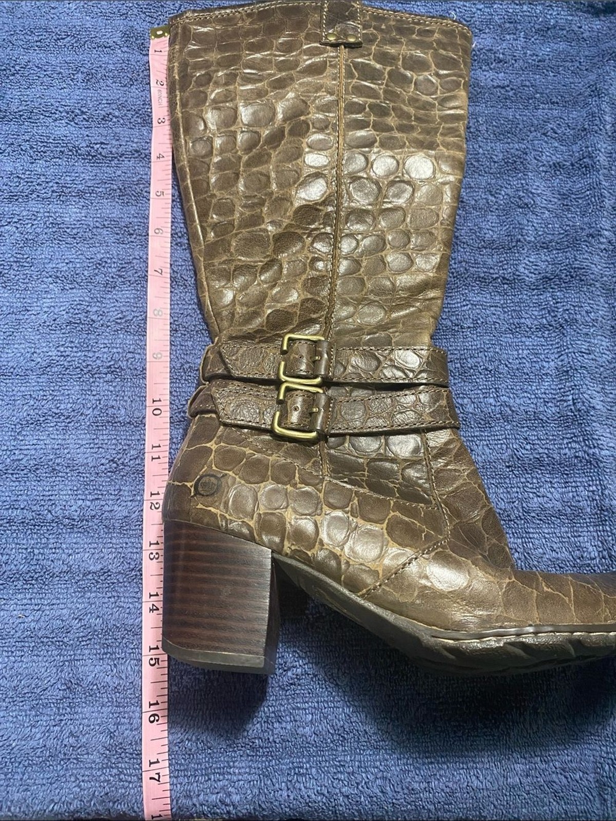 Born Brown Croc-Embossed Mid-Calf Buckle Boots