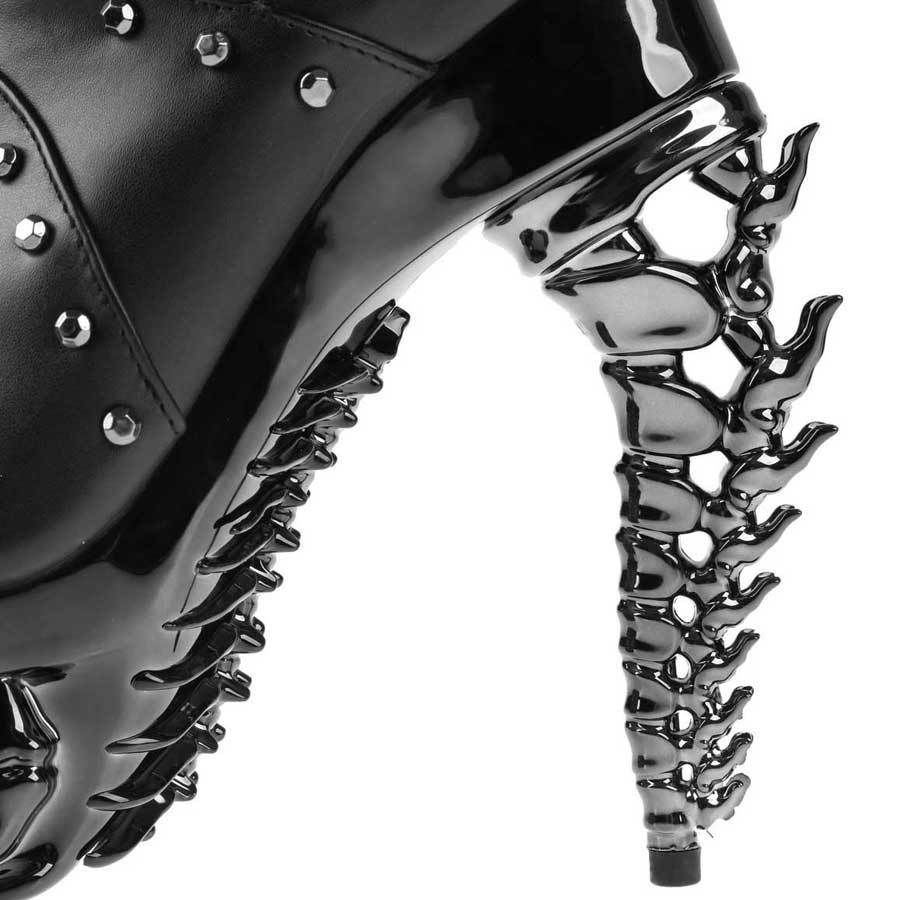 Hades + Alchemy Gothic BLACK WIDOW Ankle Boots 5″ Chrome Dragon Heel 6-12 NIB