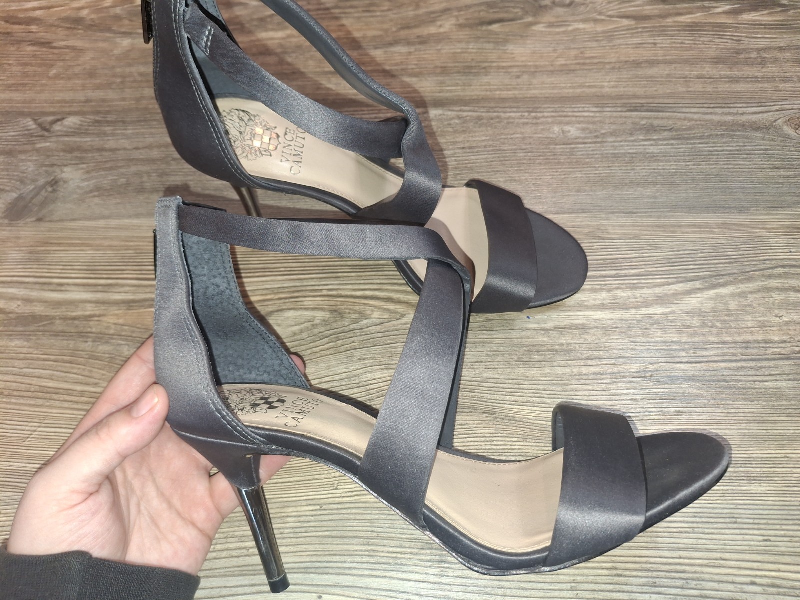 Vince Camuto Women’s Gray Strappy Open Toe Ankle Strap Zip Stiletto Heel 7.5