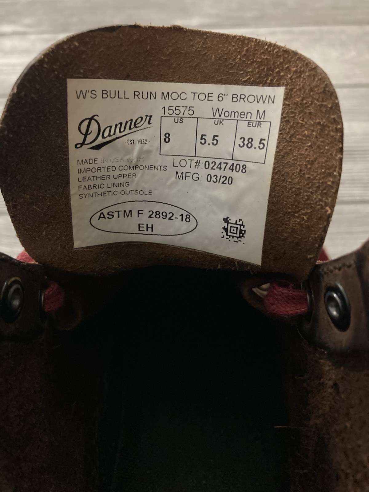 Danner Bull Run Moc Toe 6” Boots Womens Size 8 M