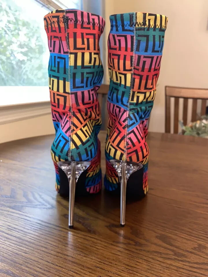 Sexy Liliana Rainbow sock boot stiletto heel new High Heels Fancy Bright