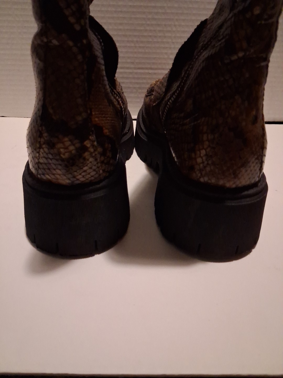 Free People Platform Boots Faux Snake Skin In Brown And Black Size 36 US 6