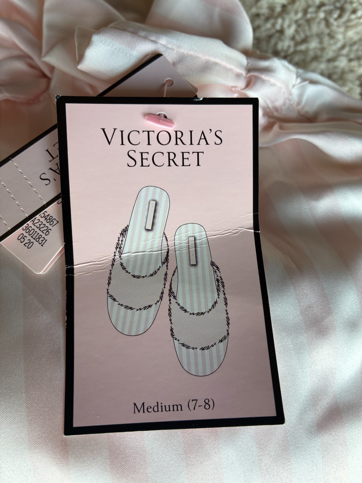 NWT M (7-8) Victoria’s Secret Pink Satin Slippers & Bag