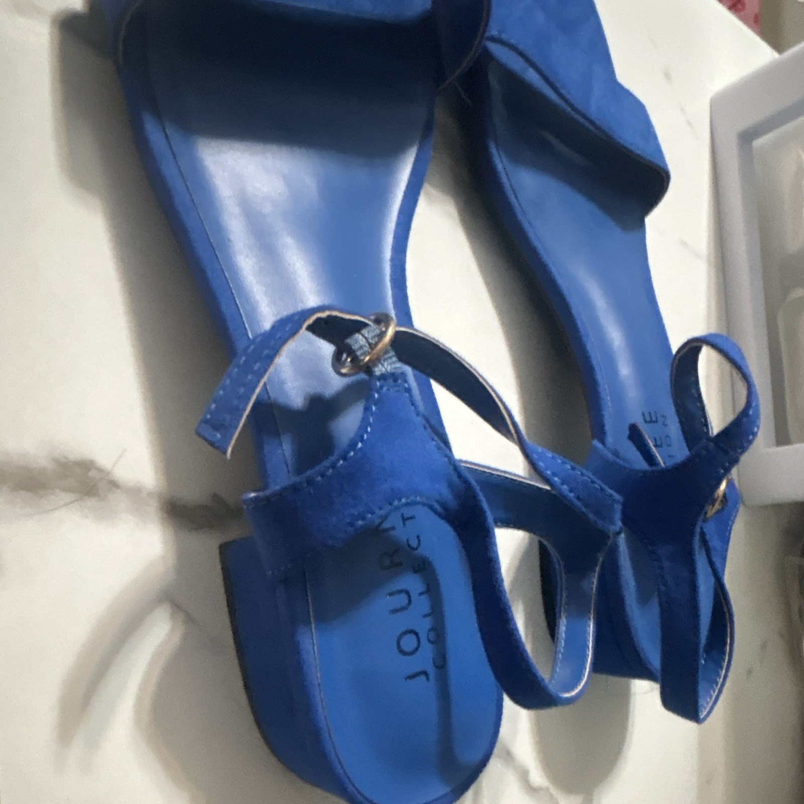 Journee Collection Women’s Blue Strappy Ankle Strap Buckle Sandals US 9