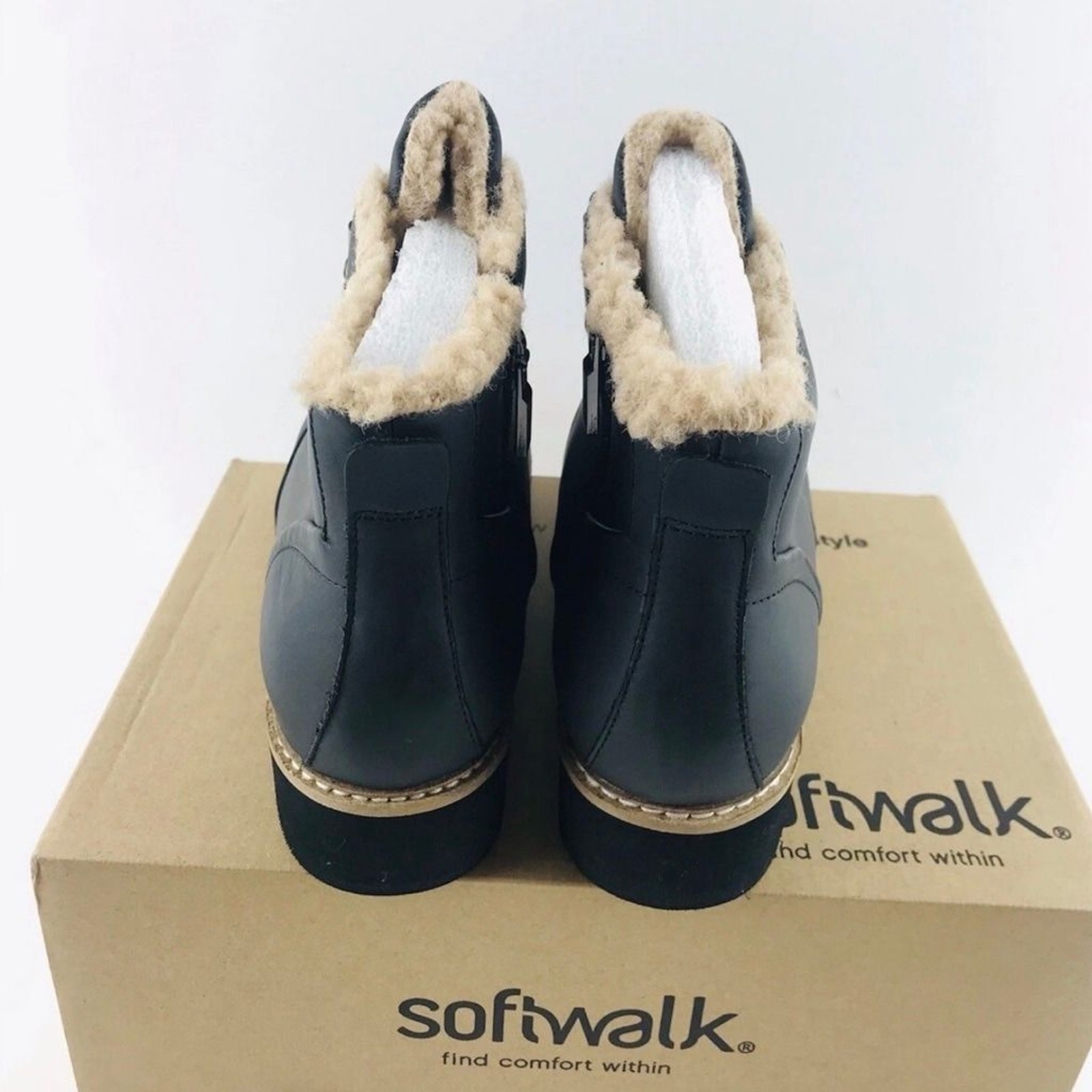SoftWalk Charcoal Leather Boots SoftWalk Ankle Booties Faux Fur SoftWalk Shoes