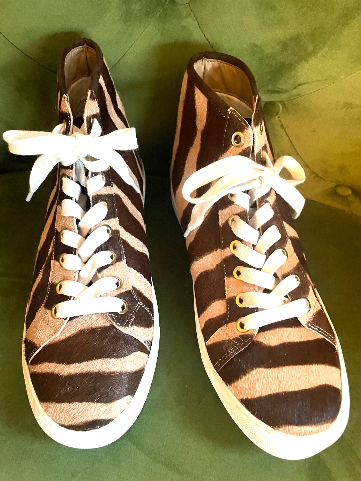 ANN TAYLOR REAL Calf Hair Fur ZEBRA LEOPARD HighTop SNEAKERS SZ 6.5 New w/o Box