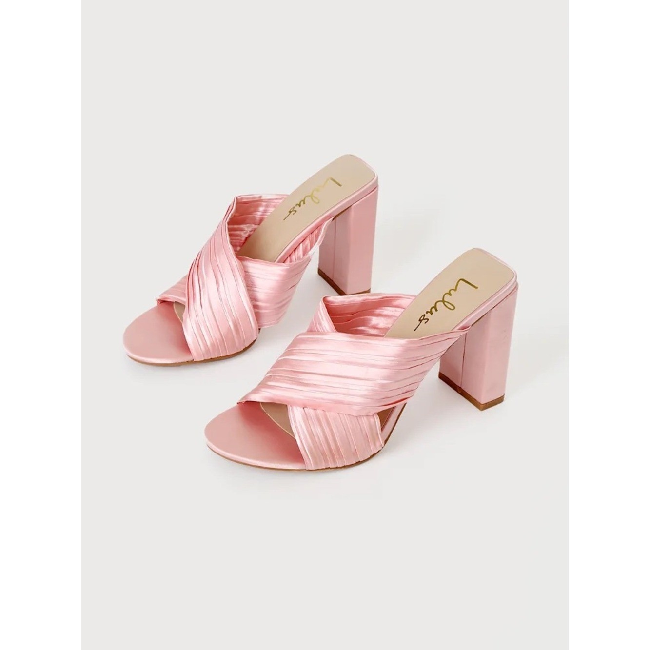 Lulus Pink Satin Block Heel Sandals