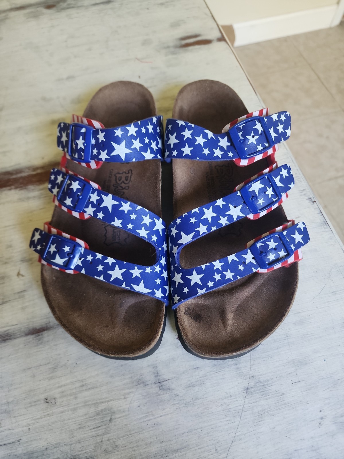 Birki’s Birkenstock Women 8 Patriotic Sandals Red White Blue Stars Strap