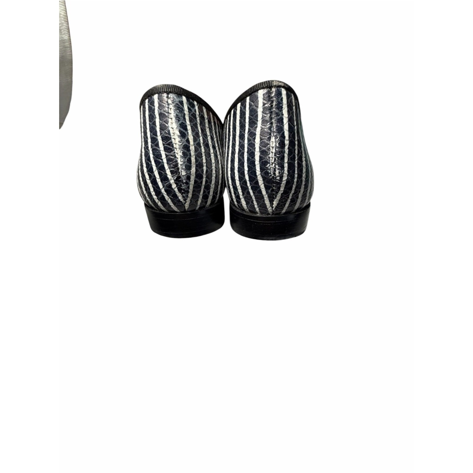 Tory Burch Evette Penny Loafers Striped Black & White Leather Loafers Sz 5.5