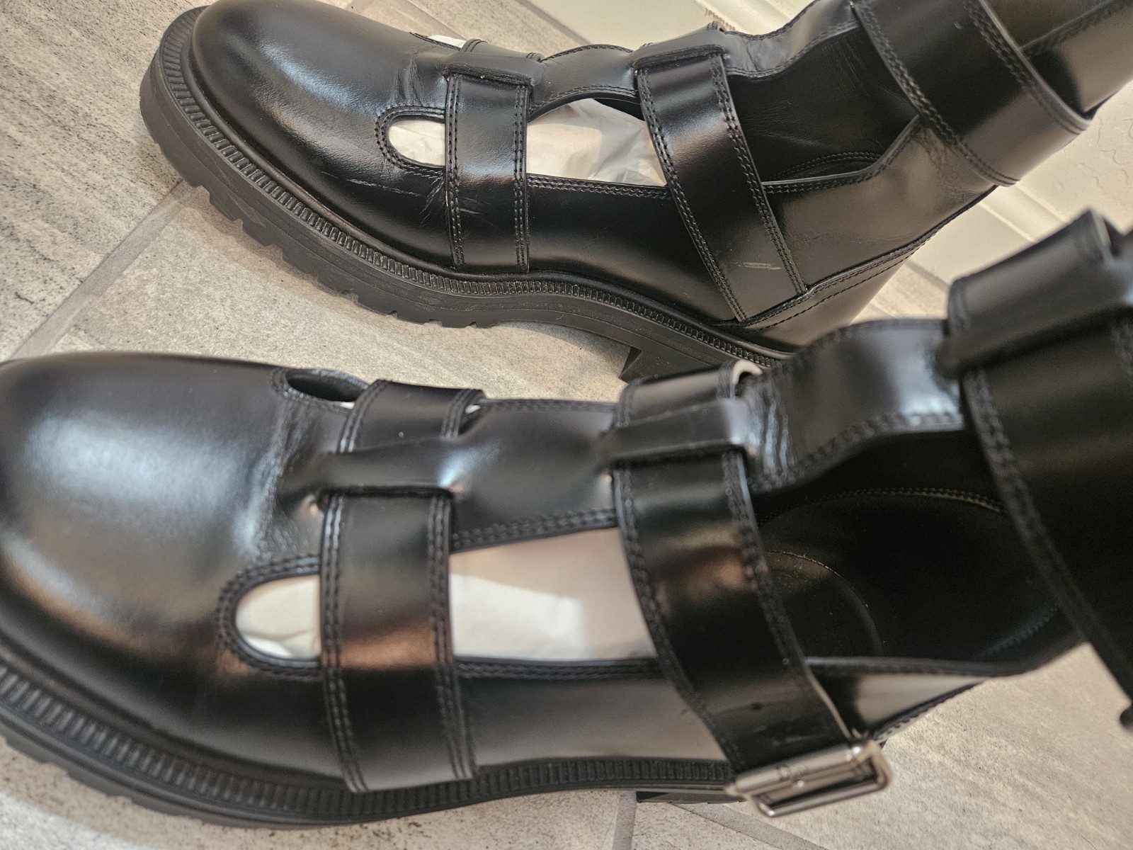 Christian Dior Black Leather Mid-Calf Biker Boots Buckle Straps US 8 EU 38