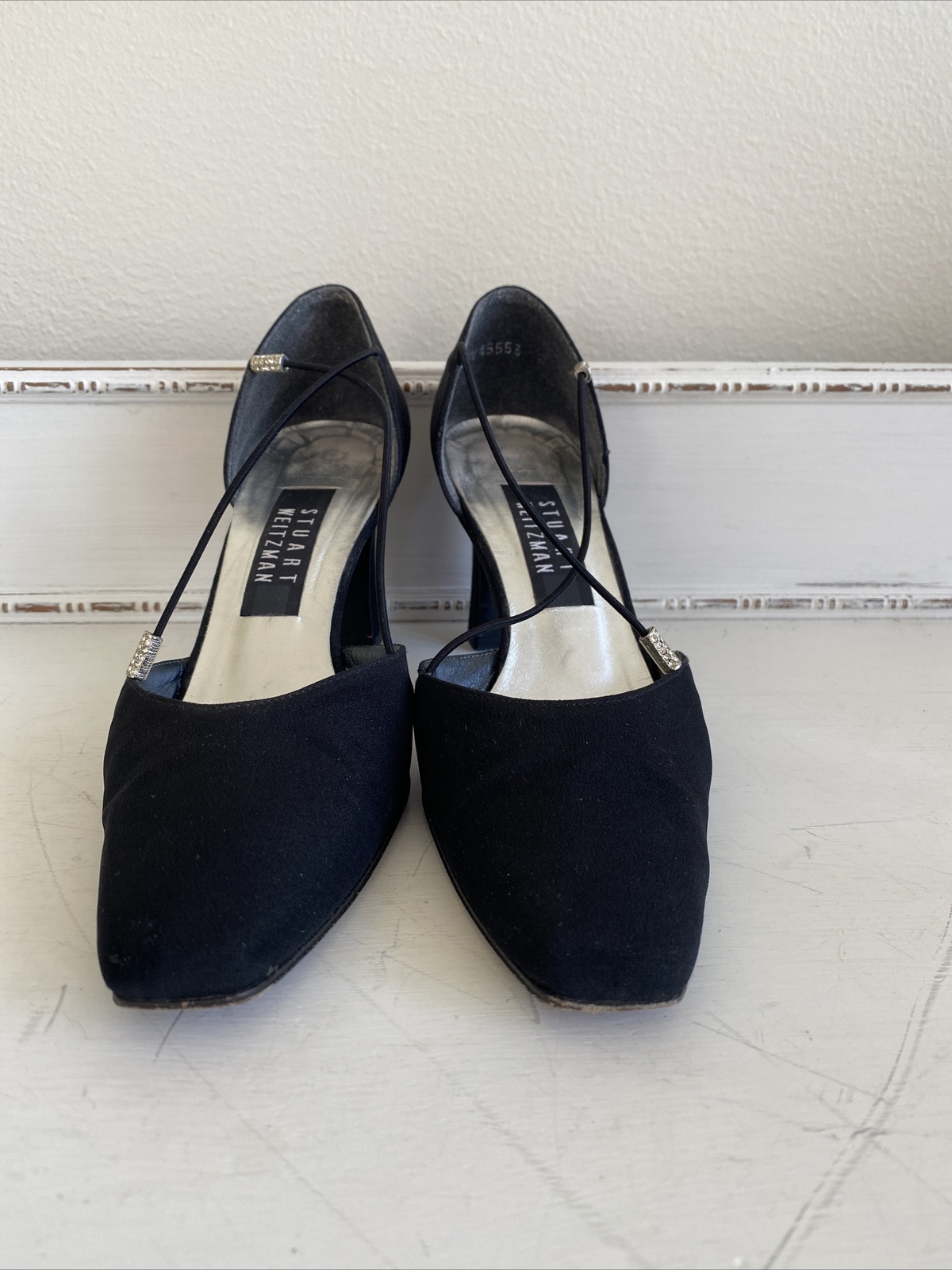 Stuart Weitzman “Rondex Black Peau” Shoes Size 6 Crystal Rhinestone EUC