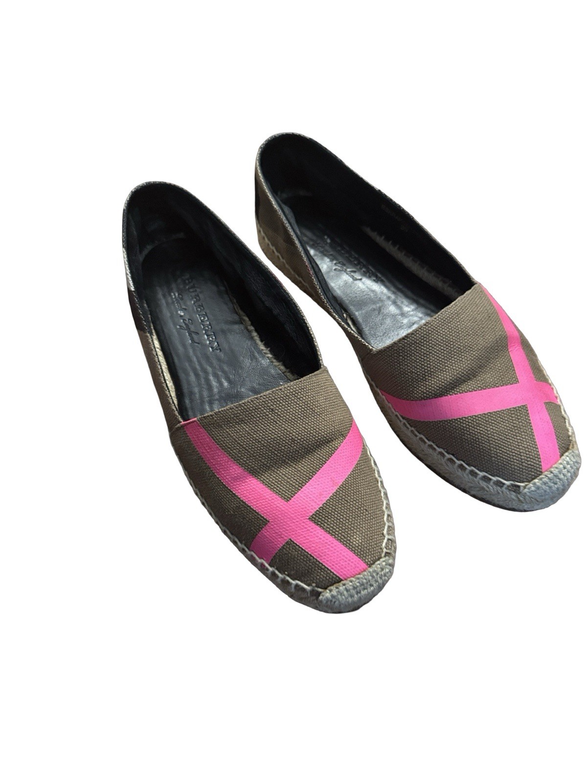 Burberry Neon Pink tape and House Check Espadrilles Size 39