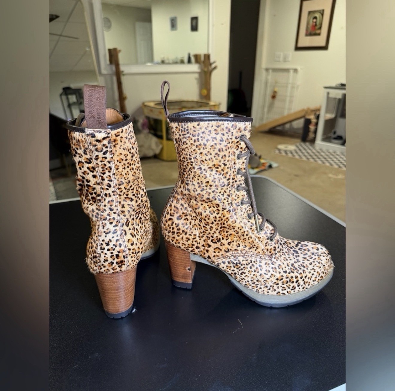 Dr Martens Darcie Heeled Boots Womens US 8 Real Fur Upper Leopard Print READ